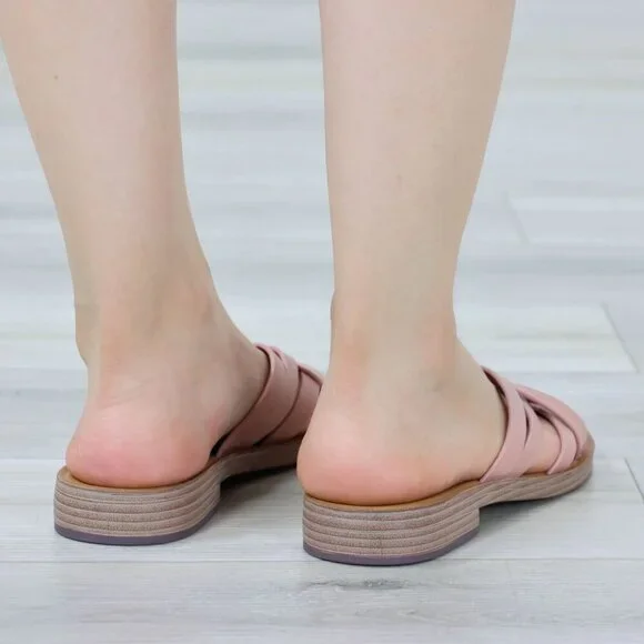 Pink Flat Slip On Sliders Sandal Strappy Trendy Comfort Lightweight - Picture 7 of 15